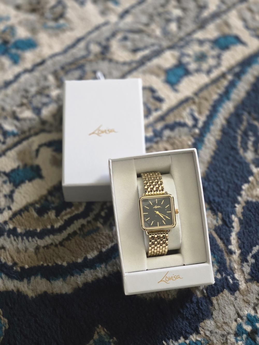 Lovisa Gold-Tone Square Face Bracelet Watch with Black Dial